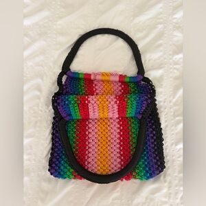 Multicolor Crochet Tote Bag - Black Trim